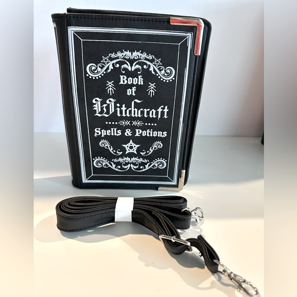 Black NWOT Crossbody Bag Designed to Look Like “Book of Witchcraft”